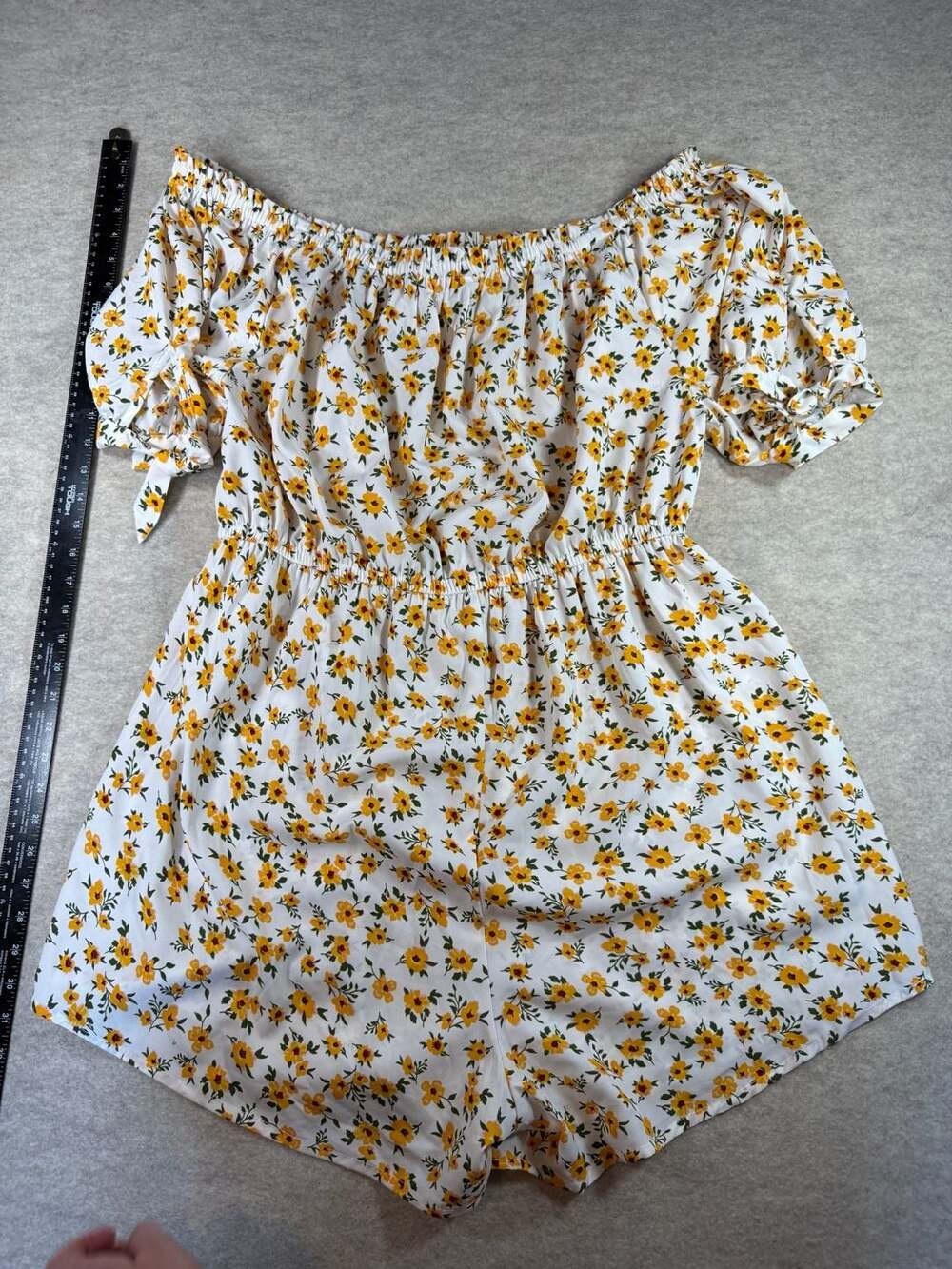 Blush 2X White Yellow Floral Off Shoulder Romper Puff Sleeve Cottagecore Boho